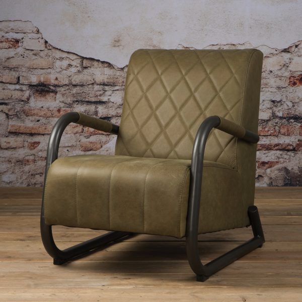 Tower Living fauteuil 'Ranch' Leder, kleur Danza Olive
