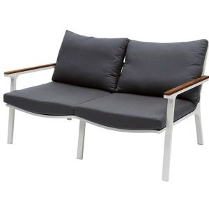 Loungebank 2 Zit Klara - Wit met Teak Armleuning - Fonteyn Collectie