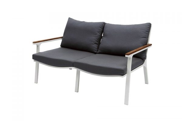 Loungebank 2 Zit Klara - Wit met Teak Armleuning - Fonteyn Collectie