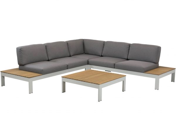 Mistral hoek loungeset 4-delig teak lichtgrijs