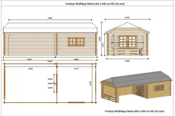 Tuinhuis/Blokhut Fonteyn Helma Wolfskap Hogedruk Geimpregneerd 900x400 cm (45mm)