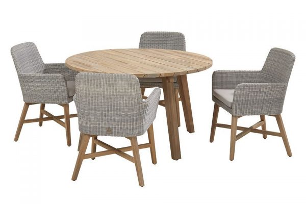 Tuinset Lisboa Polyloom Ice Teak Rond 4 Seasons Outdoor