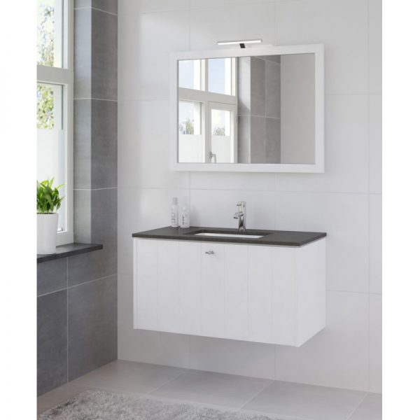 Bruynzeel Bino meubelset 100 cm. met spiegel-blad graniet-kom wit puur wit