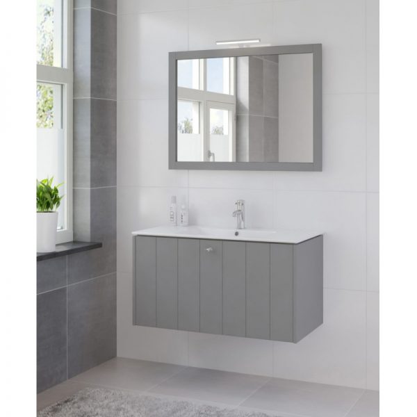 Bruynzeel Bino meubelset 100 cm. met spiegel en keram.wastafel puur grijs