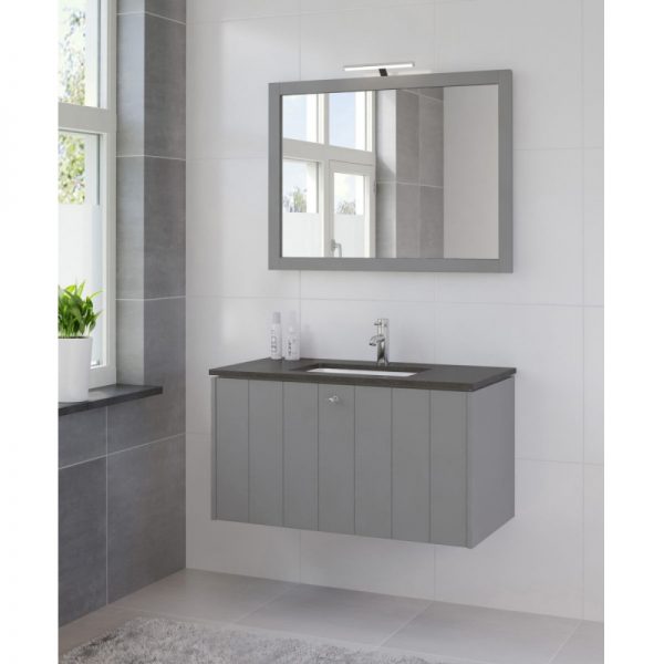 Bruynzeel Bino meubelset 100 m/spiegel-blad graniet wastafel wit puur grijs