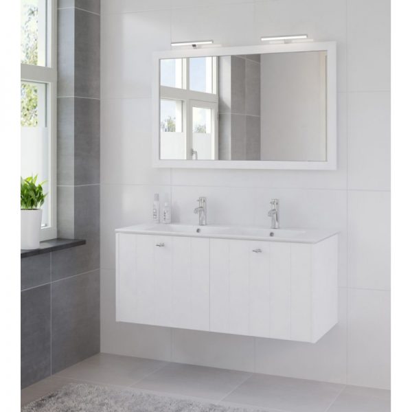 Bruynzeel Bino meubelset 120 cm. met spiegel en 2 wastafels wit puur wit
