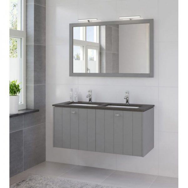 Bruynzeel Bino meubelset 120 spiegel-blad graniet-2xwastafel wit puur grijs