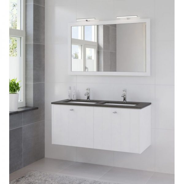 Bruynzeel Bino meubelset 121 m/spiegel-blad graniet-2xwastafel wi puur wit
