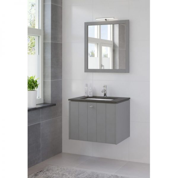 Bruynzeel Bino meubelset 70 cm.m/spiegel-blad graniet-kom wit puur grijs