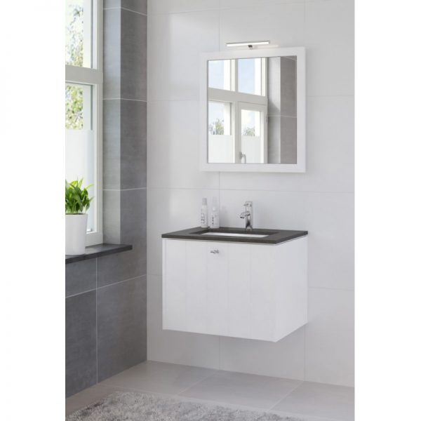 Bruynzeel Bino meubelset 70 cm.met spiegel-blad graniet-kom wit puur wit