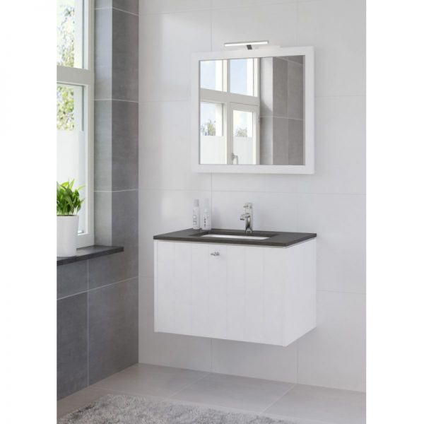 Bruynzeel Bino meubelset 80 cm.m/spiegel-blad graniet-kom wit puur wit