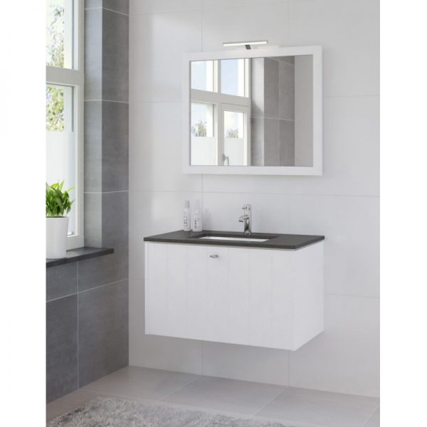 Bruynzeel Bino meubelset 90 cm.m/spiegel-blad graniet-kom wit puur wit