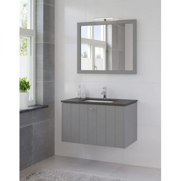 Bruynzeel Bino meubelset 90 cm.m/spiegel-blad graniet-kom wit puur grijs