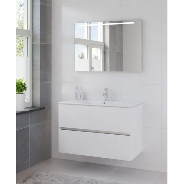 Bruynzeel Miko meubelset 101 cm. met spiegel en tl verlichting mat wit