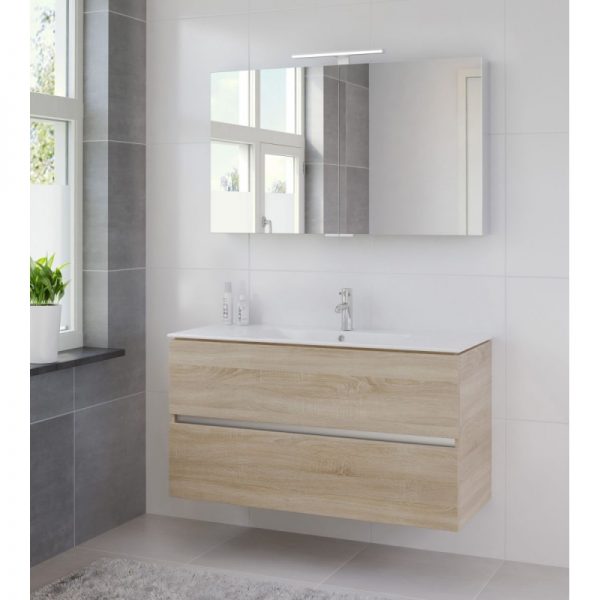 Bruynzeel Miko meubelset 120 cm. met spiegelkast en wastafel wit bardolino