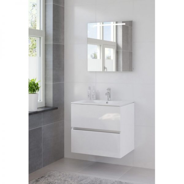 Bruynzeel Miko meubelset 70 cm. met spiegel en wastafel wit wit glanzend