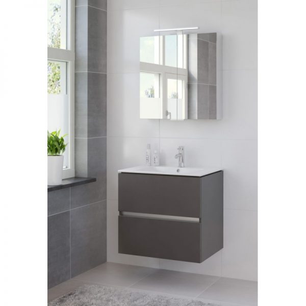Bruynzeel Miko meubelset 70 cm. met spiegelkast en wastafel wit grafiet