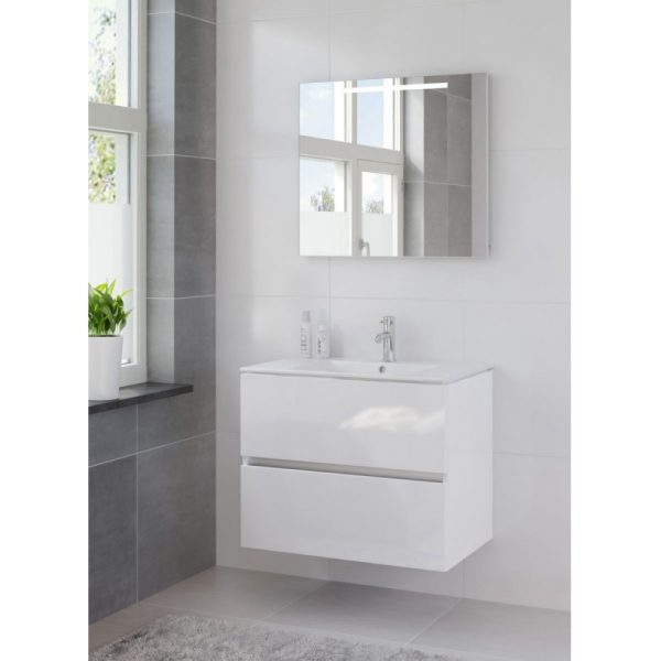 Bruynzeel Miko meubelset 81 cm. met spiegel en tl verlichting hoogglans wit