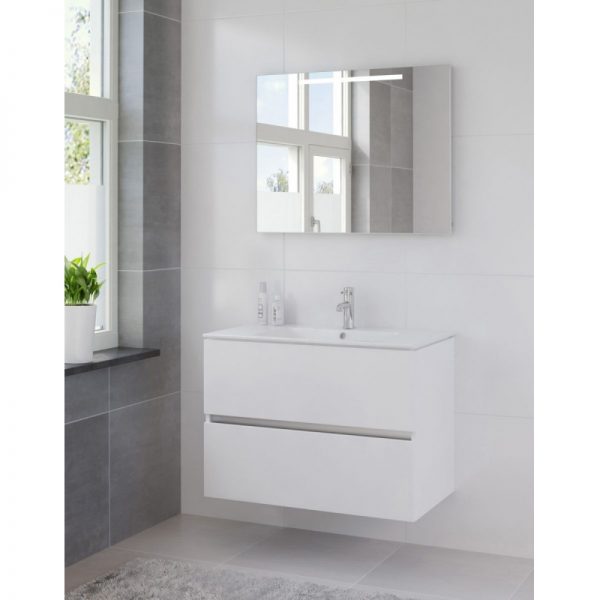 Bruynzeel Miko meubelset 91 cm. met spiegel en tl verlichting mat wit