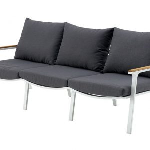 Loungebank 3 Zit Klara - Wit met Teak Armleuning - Fonteyn Collectie