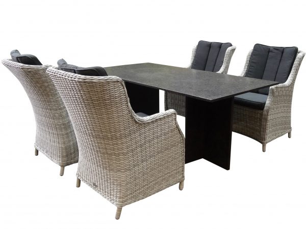 Turijn Darwin dining tuinset 180x90xH75 cm verstelbaar 5-delig wit grijs