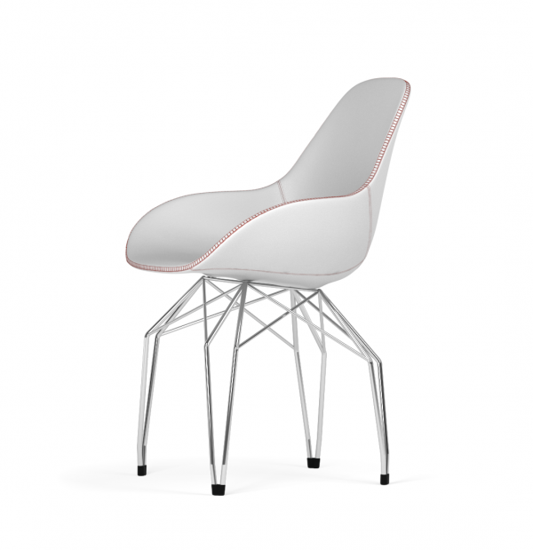 Kubikoff Diamond stoel - Dimple Tailored shell - Leer - Chroom onderstel -