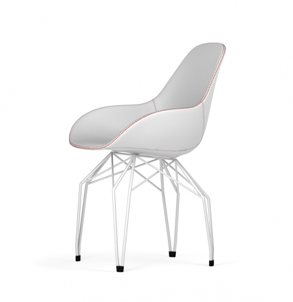 Kubikoff Diamond stoel - Dimple Tailored shell - Leer - Wit onderstel -