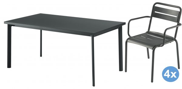 Emu Star tuinset 160x90 tafel + 4 stoelen (armchair)
