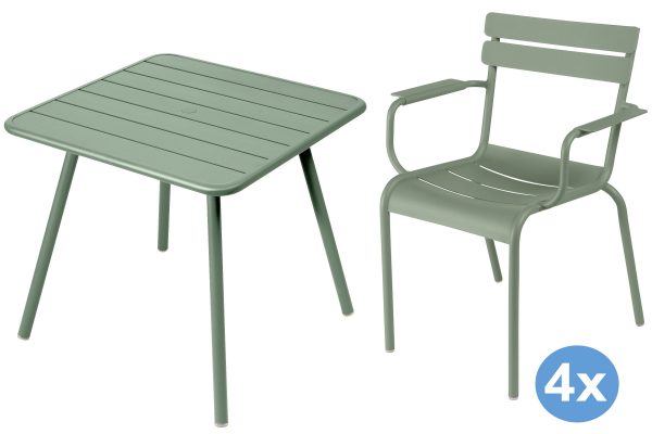 Fermob Luxembourg tuinset 80x80 tafel + 4 stoelen (armchair)