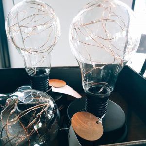 Gloeilamp met ledverlichting op metalen voet 17 cm set van 2