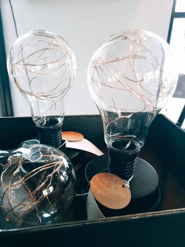 Gloeilamp met ledverlichting op metalen voet 17 cm set van 2