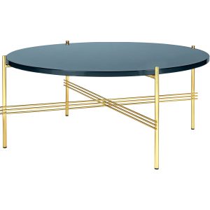 Gubi TS Table Glass salontafel 80cm messing onderstel blauw grijs
