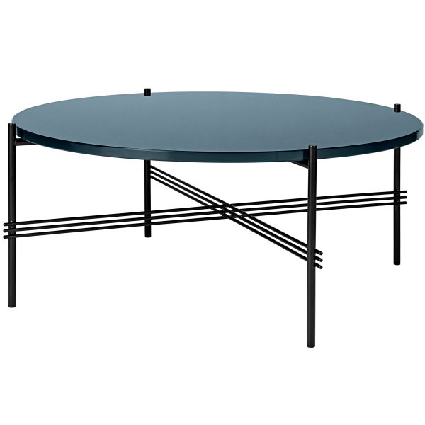 Gubi TS Table Glass salontafel 80cm zwart onderstel blauw grijs