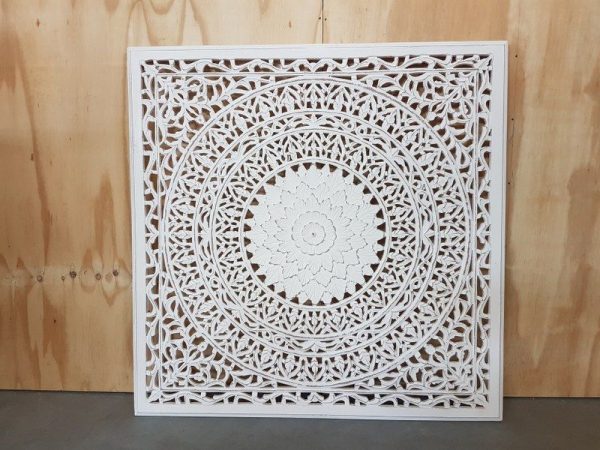 Houtsnijwerk paneel Barcelona white wash 120 x 120 cm