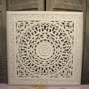 Houtsnijwerk paneel Barcelona white wash 60 x 60 cm