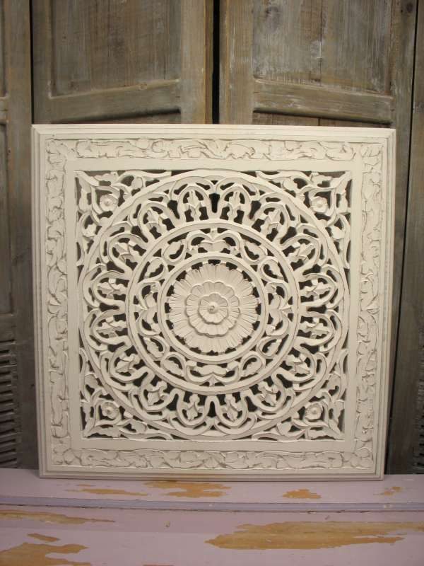 Houtsnijwerk paneel Barcelona white wash 60 x 60 cm