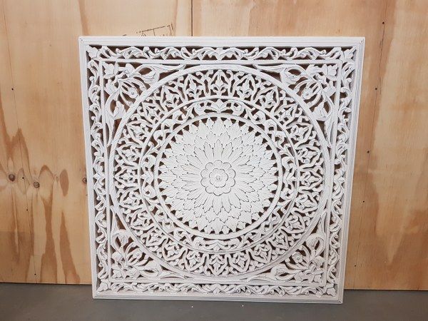 Houtsnijwerk paneel Barcelona white wash 90 x 90 cm