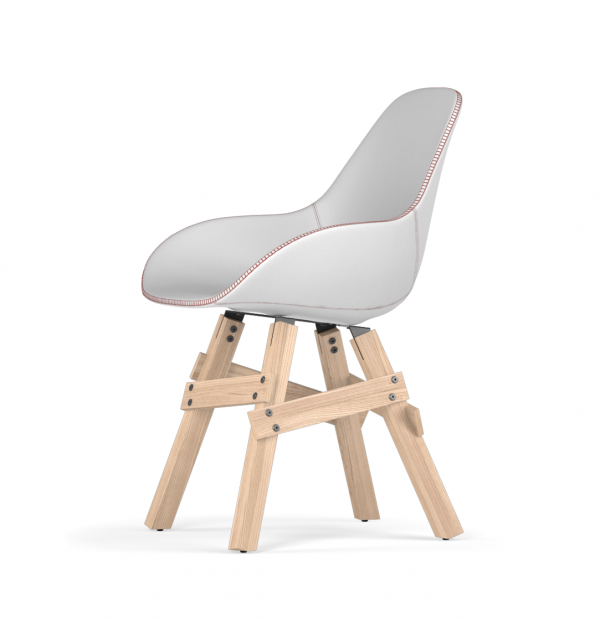Kubikoff Icon stoel - Dimple Tailored shell - Leer - Eikenhouten onderstel -