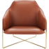 Stanley fauteuil, geborsteld messing en bruin leer