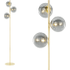 Globe staande lamp, messing en rookglas