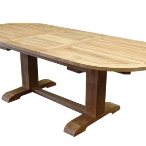 Ovaal uitschuifbare lounge-diningtafel 160-210x90xH70 cm teakhout bladdikte 4 cm