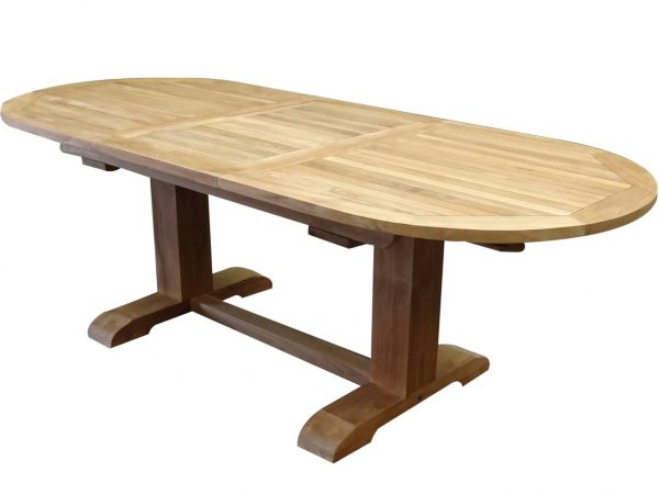 Ovaal uitschuifbare lounge-diningtafel 160-210x90xH70 cm teakhout bladdikte 4 cm