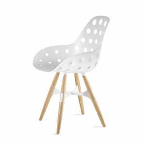 Kubikoff ZigZag stoel - Dimple holes - Eikenhouten onderstel- Eetkamerstoel wit - Design