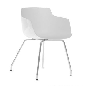 MDF Italia Flow Slim Armchair stoel wit met stalen onderstel chroom