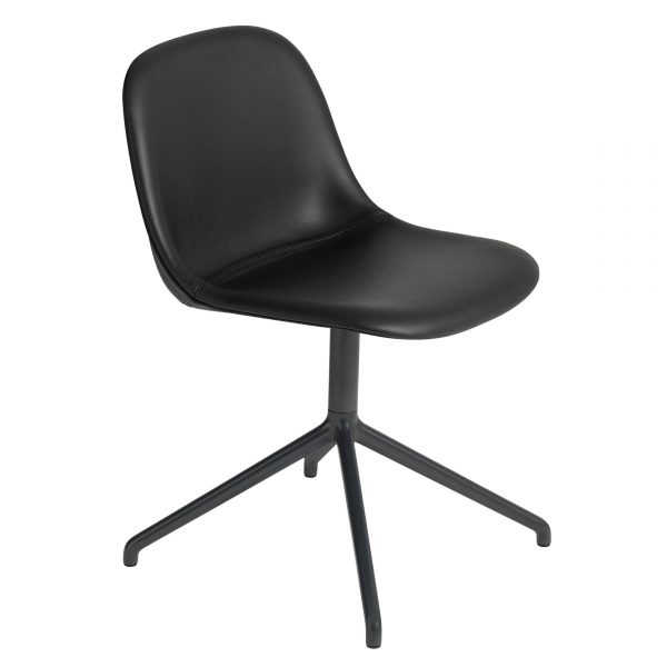 Muuto Fiber Side Swivel gestoffeerde stoel Prescott Leather black