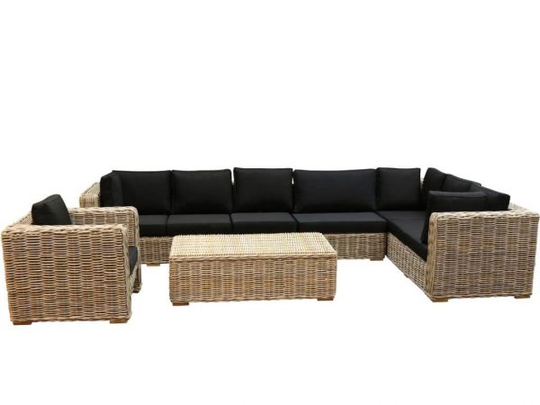 Nissah XL hoek loungeset rechts 5-delig naturel rotan