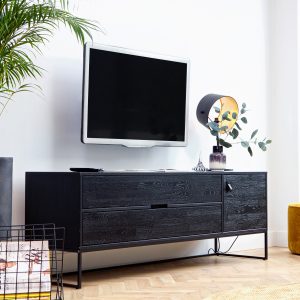 Woood TV-meubel 'Silas' Eiken 180cm, kleur geborsteld Blacknight