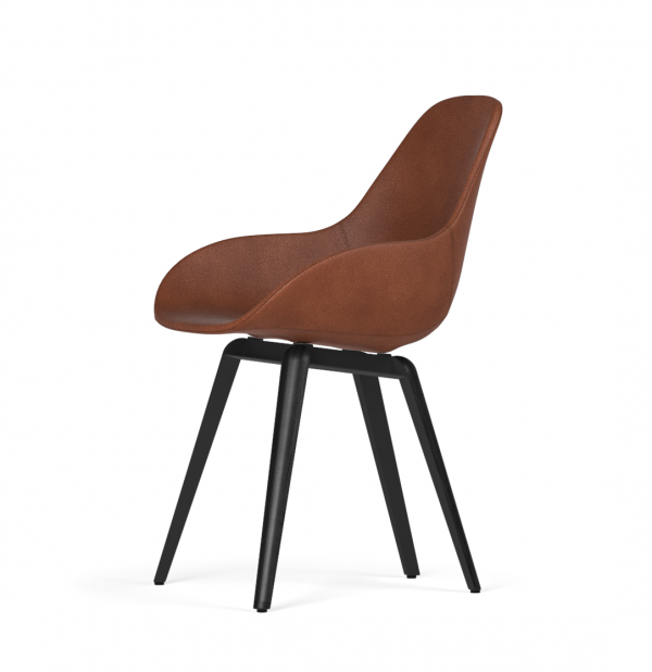 Kubikoff Slice stoel - Dimple POP shell - Leer - Zwart met zwarthout onderstel -
