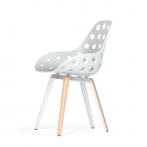 Kubikoff Slice stoel - Dimple holes - Wit met eikenhouten onderstel - Witte Kuipstoel - Kunststof zitting