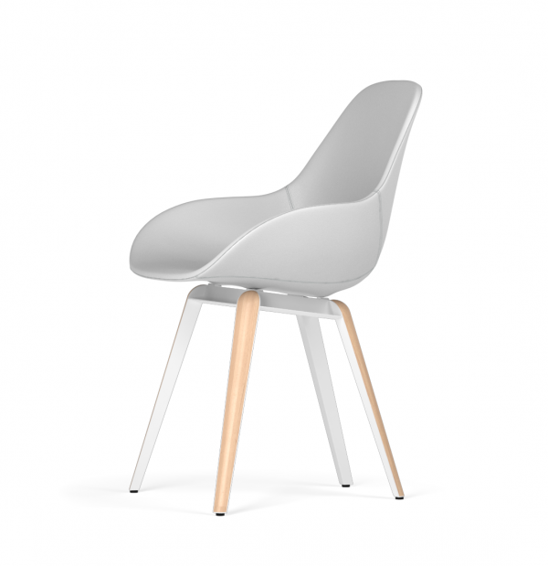Kubikoff Slice stoel - Dimple POP shell - Kunstleer - Wit met eiken onderstel -